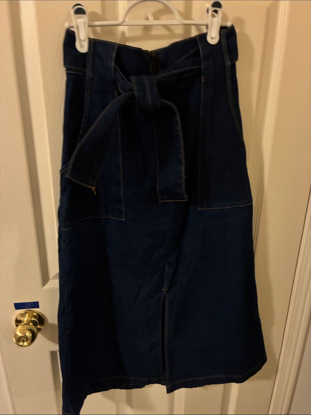 Finders Keepers Dark Blue Denim Midi Skirt with Tie Waist